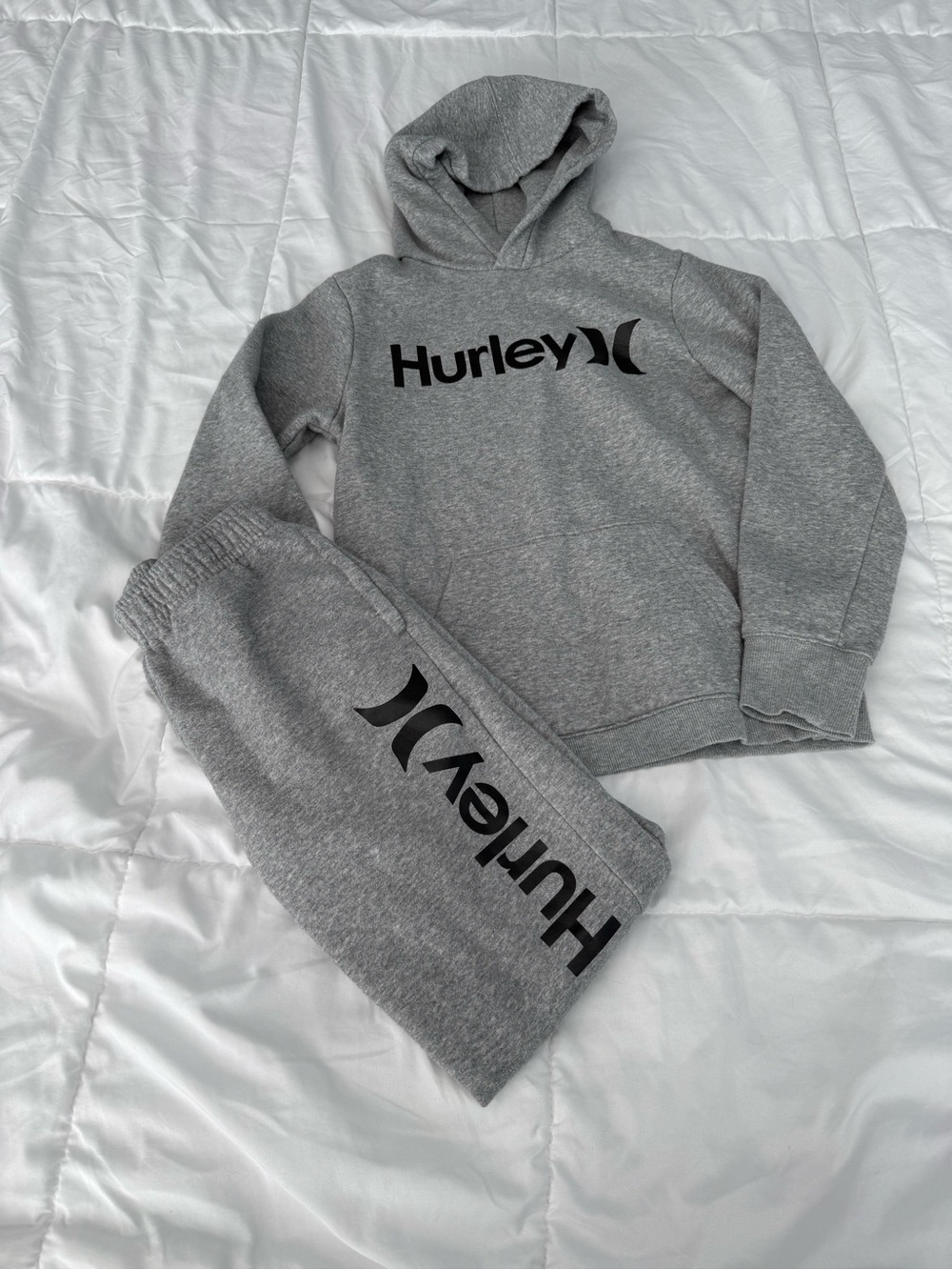 Hurley Kids Gray Hoodie and Joggers Set with Black Logo